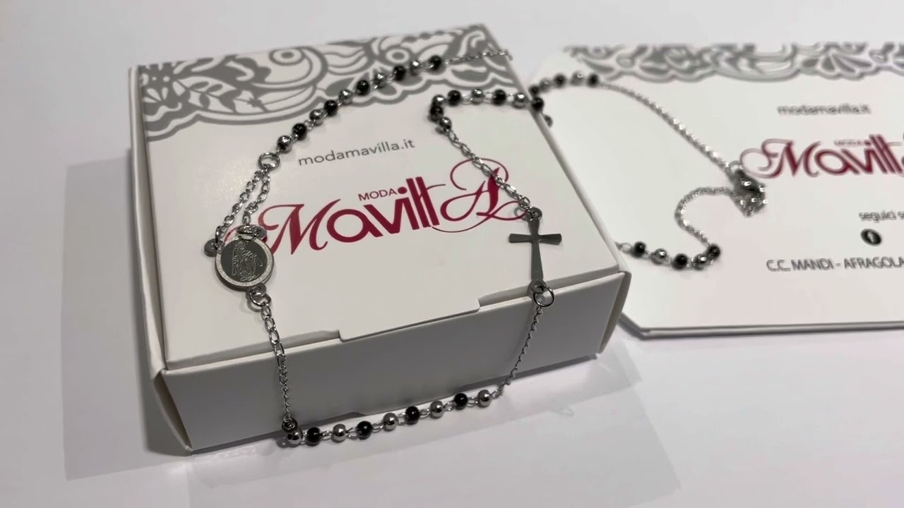 Collana Rosario Argento e nero Acciaio Moda Mavilla