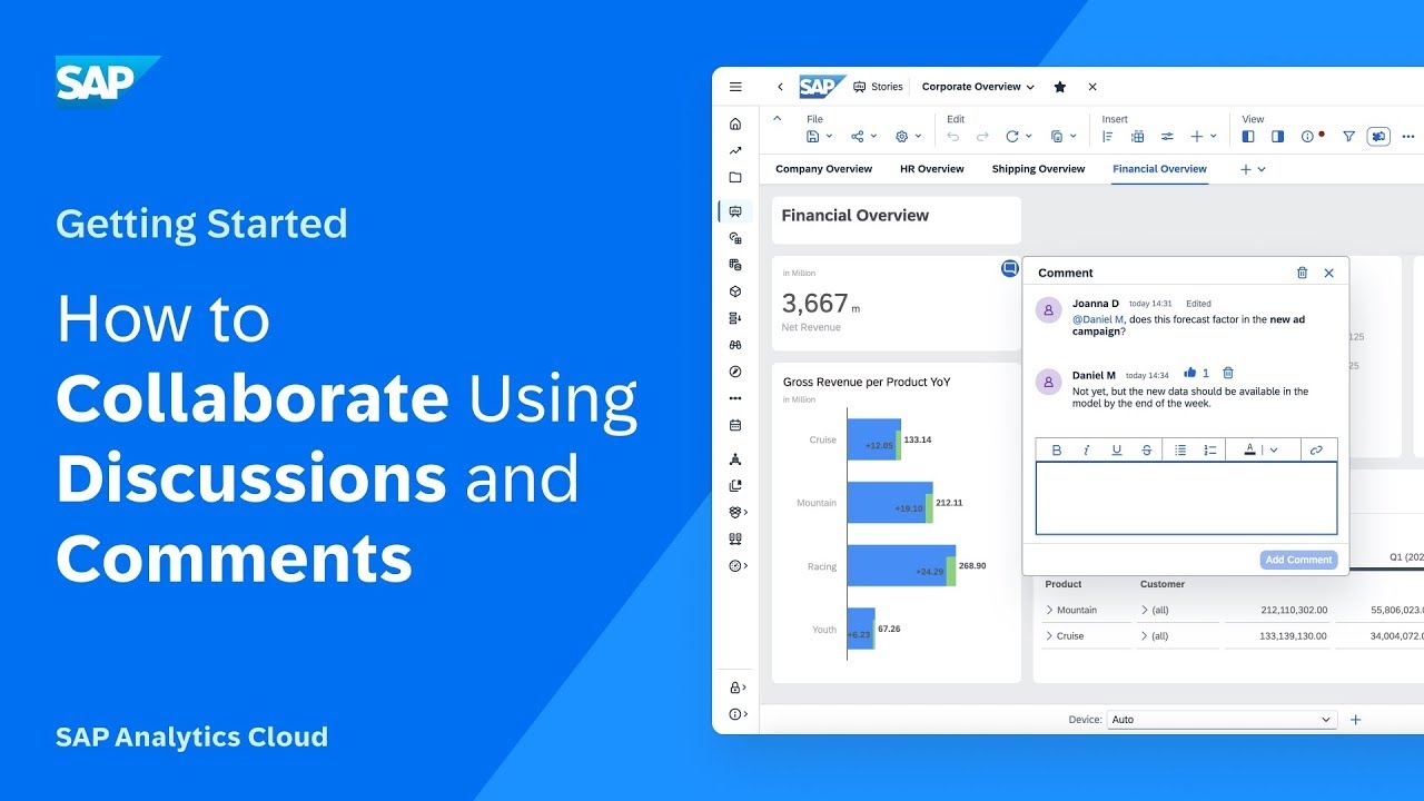 Как организовать совместную работу с помощью обсуждений и комментариев: SAP Analytics Cloud.