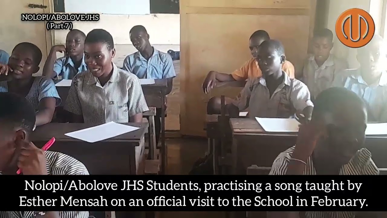 Nolopi/Abolove JHS Students, practising a song taught by Esther Mensah on a visit to the School.