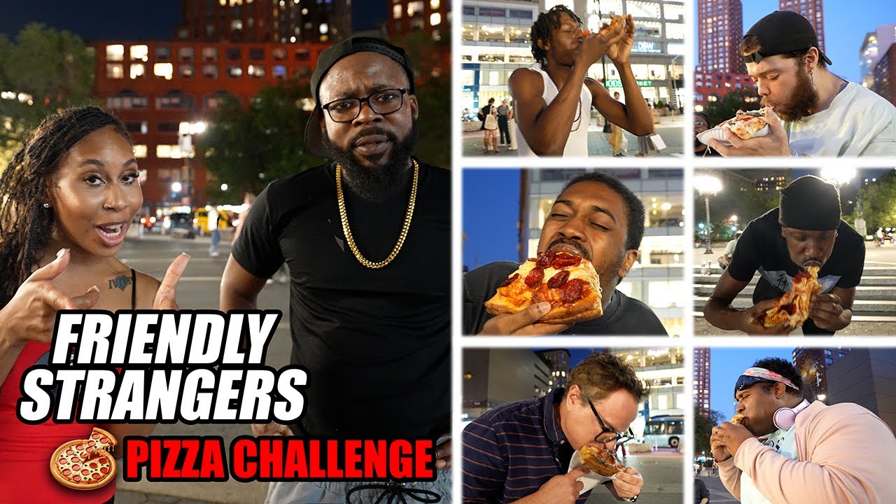 FRIENDLY STRANGERS #2 -EAT A DOUBLE STACKED PIZZA FOR $100 IN 60 SEC -  DID THEY CHEAT THE PEOPLE?