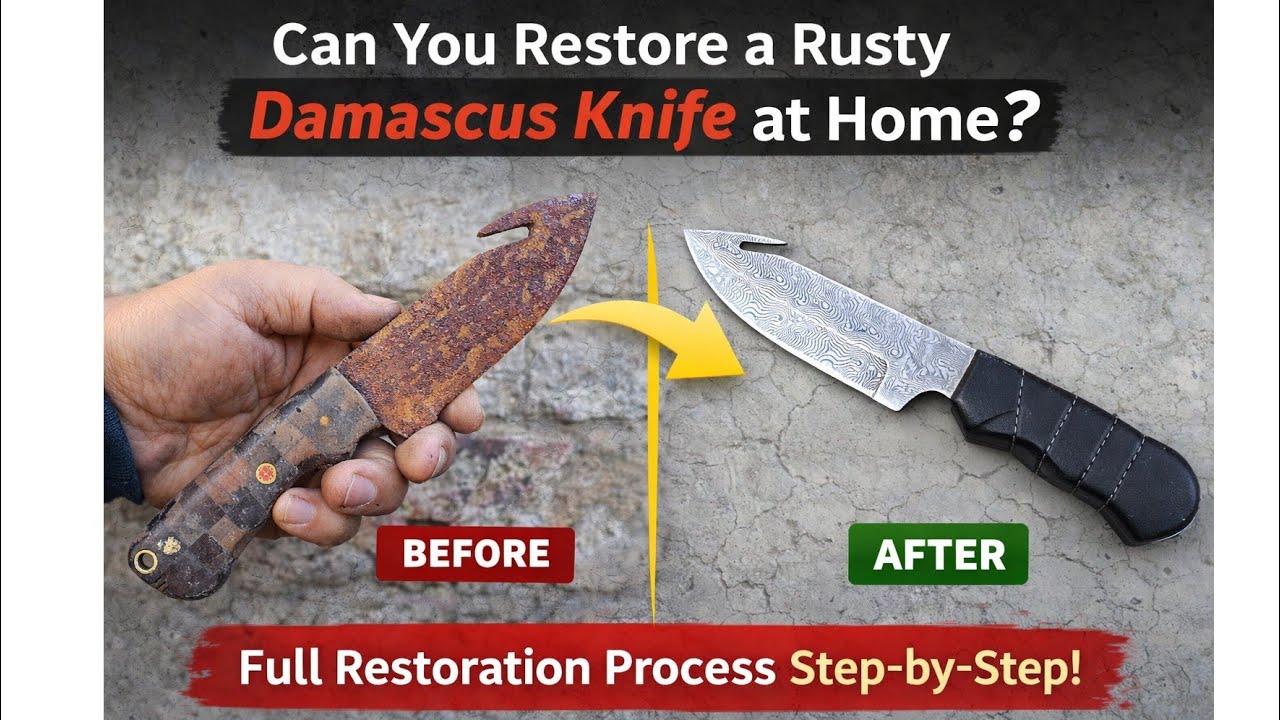 Can You Restore a Rusty Damascus Knife at Home? 🔪 | Complete Step-by-Step Restoration 