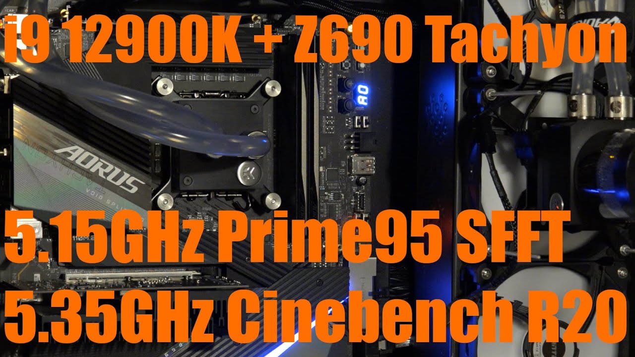 Максимальное использование P-ядер 12900K на Z690 Aorus Tachyon в Prime95 и Cinebench.