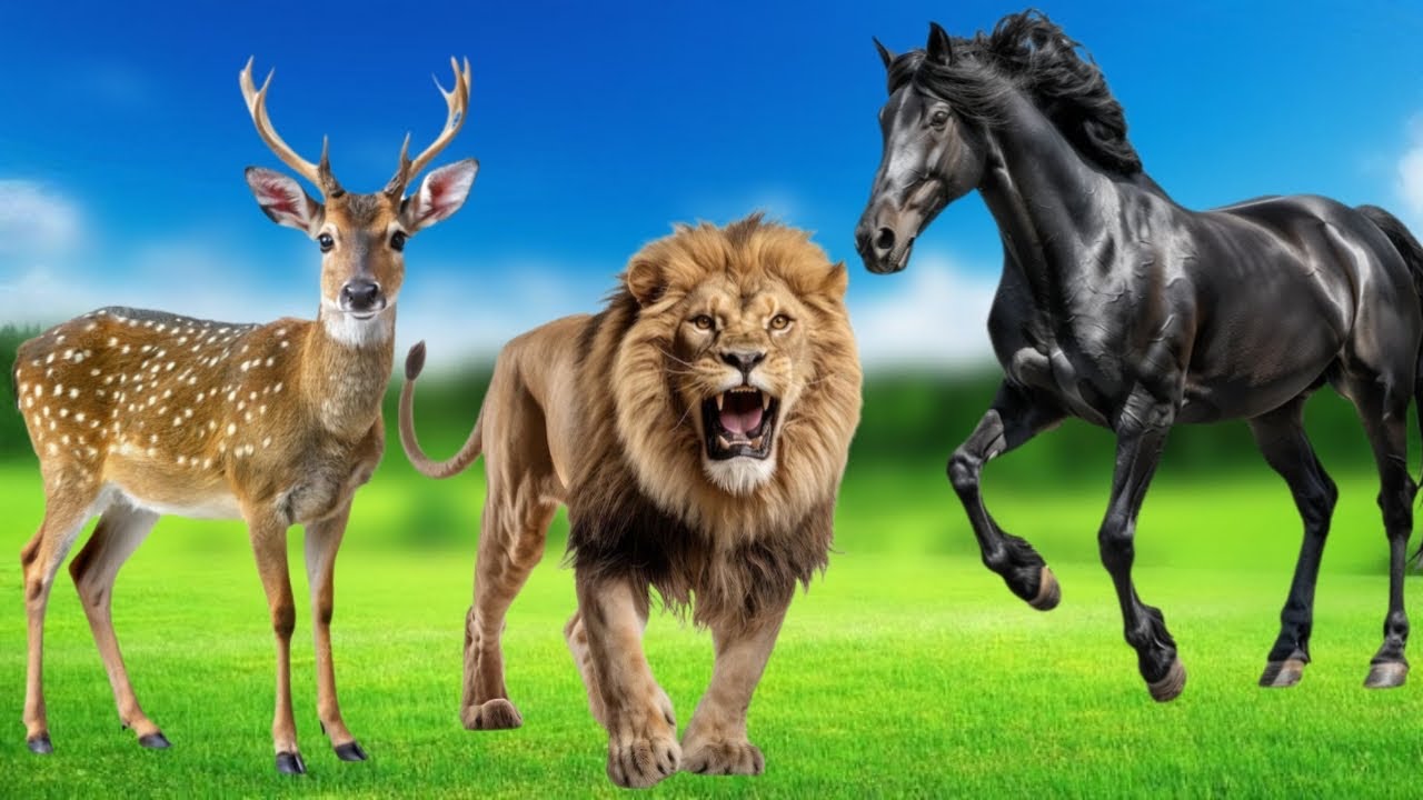 Wow Animals Sounds And Names : Lion, Horse, Deer, Cat, Dog, Leopard, Wild beast | Animals Moments
