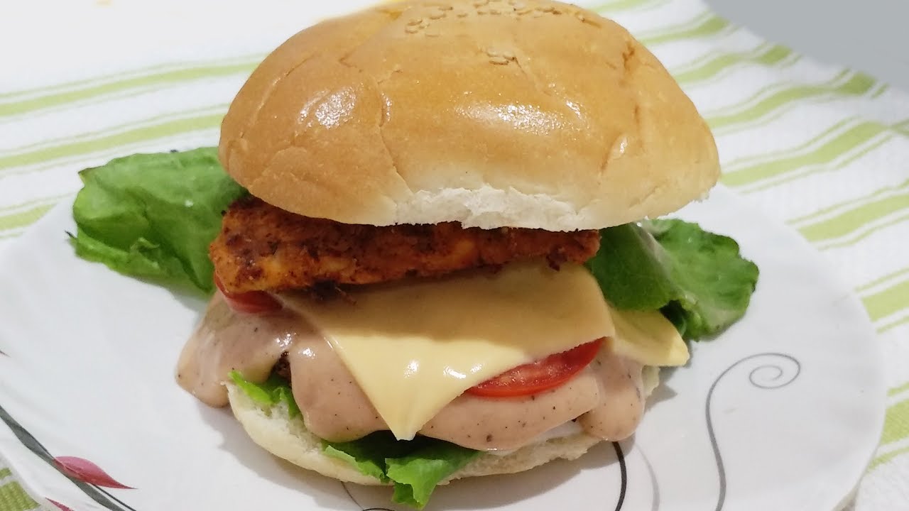 Grilled Chicken Burger | chicken burger recipe with homemade burger sauce | Hunger hangover