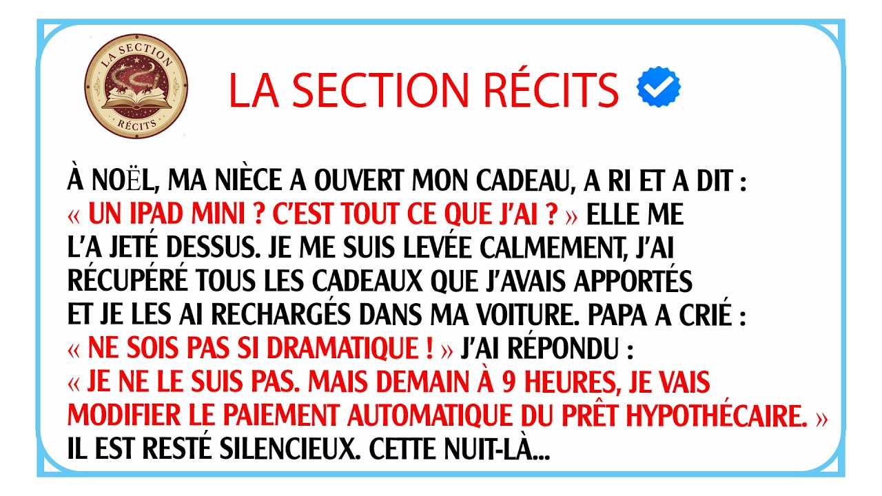 Ma nièce insulte mon cadeau et ils humilient mon fils j'annule le crédit de la maison de mes parents