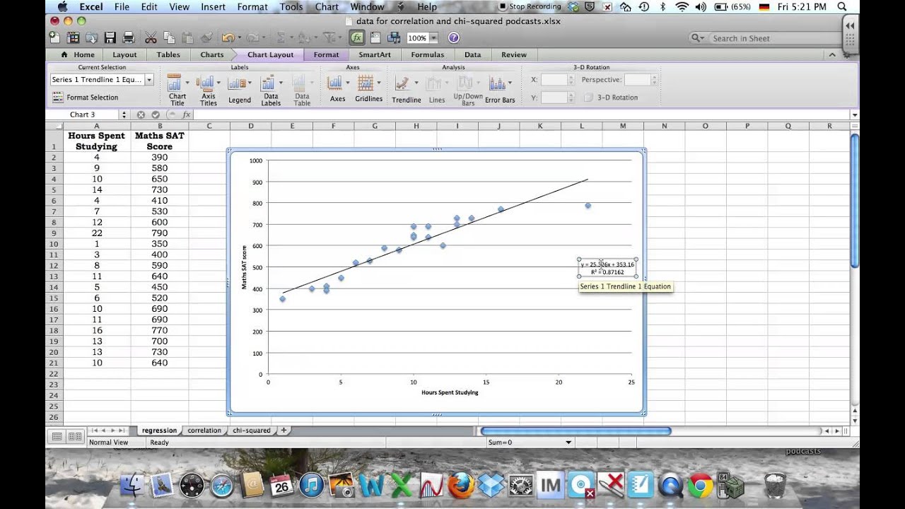 Using Excel to calculate the correlation coefficient