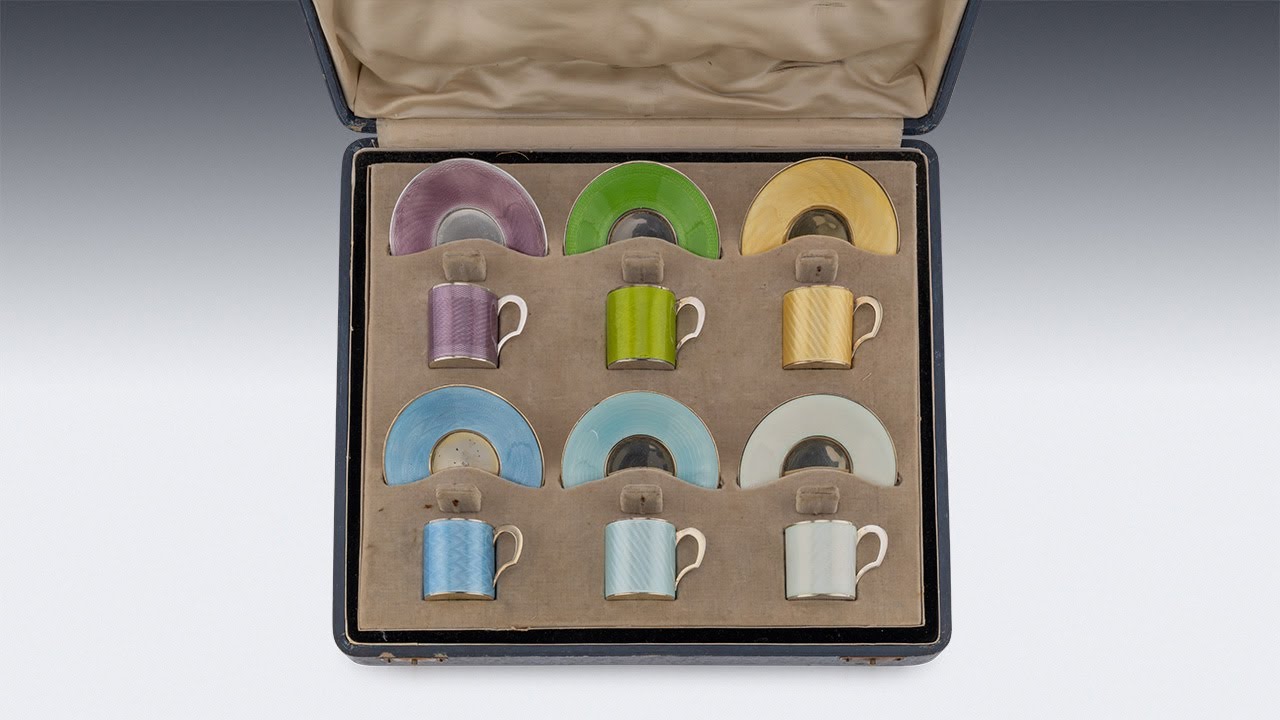 ANTIQUE 20thC NORWEGIAN SILVER GILT & GUILLOCHE ENAMEL COFFEE SET c 1900 | PUSHKIN ANTIQUES