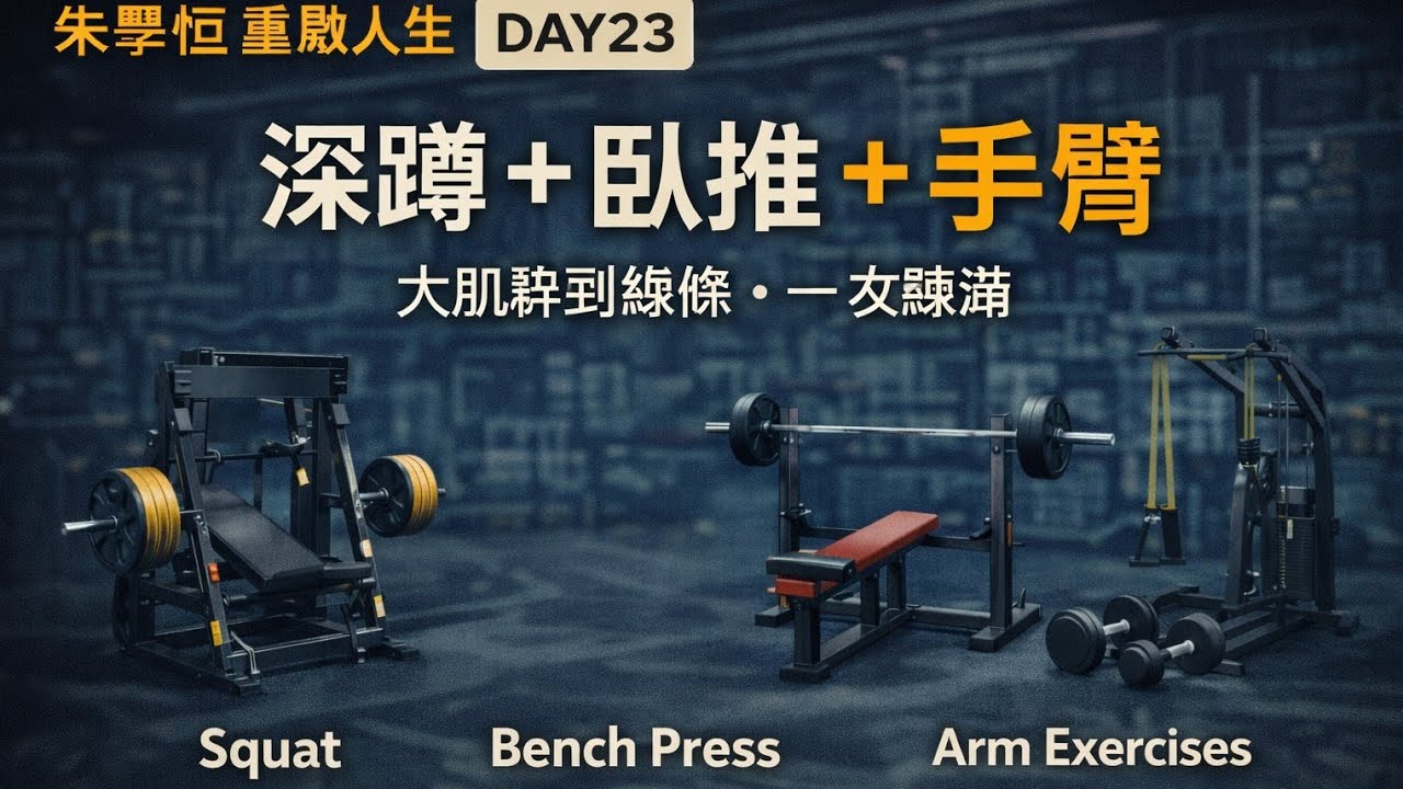 Day23｜深蹲＋臥推＋手臂：大肌群到線條，一次練滿