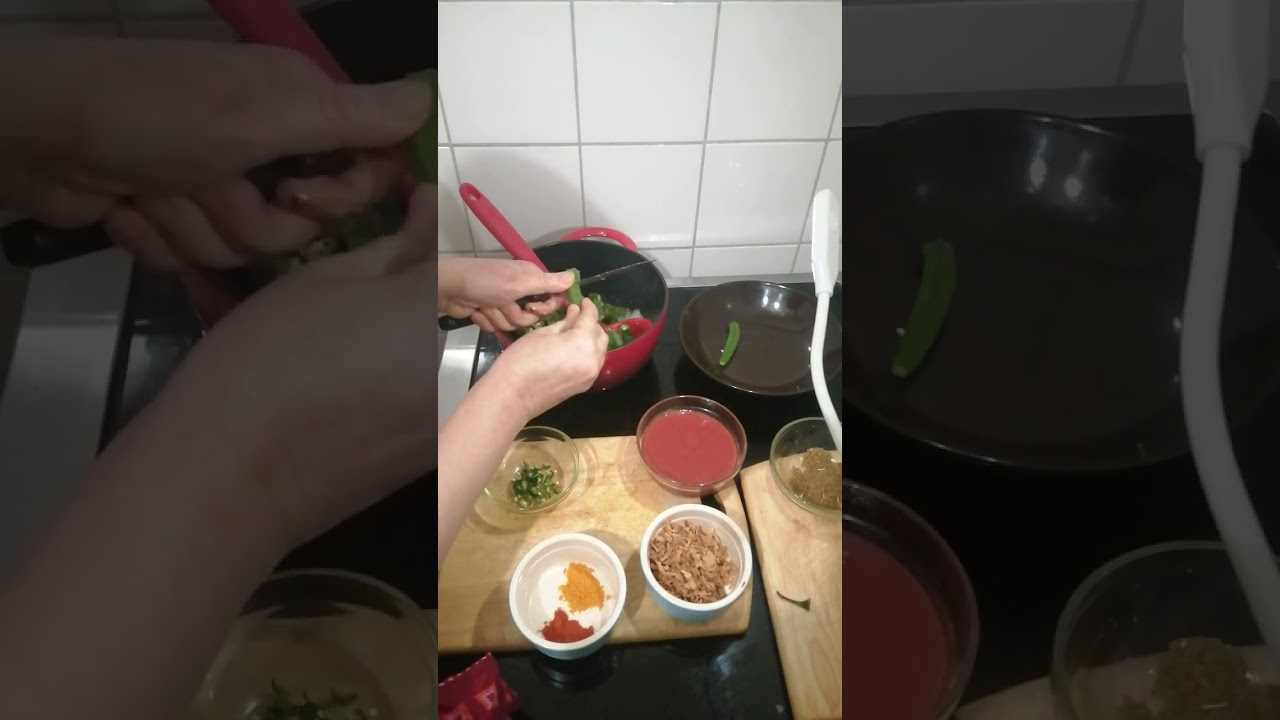 Lady Finger (Okra , Bhindi) with Tomatoe Paste, Garnish with Fried Onions. 