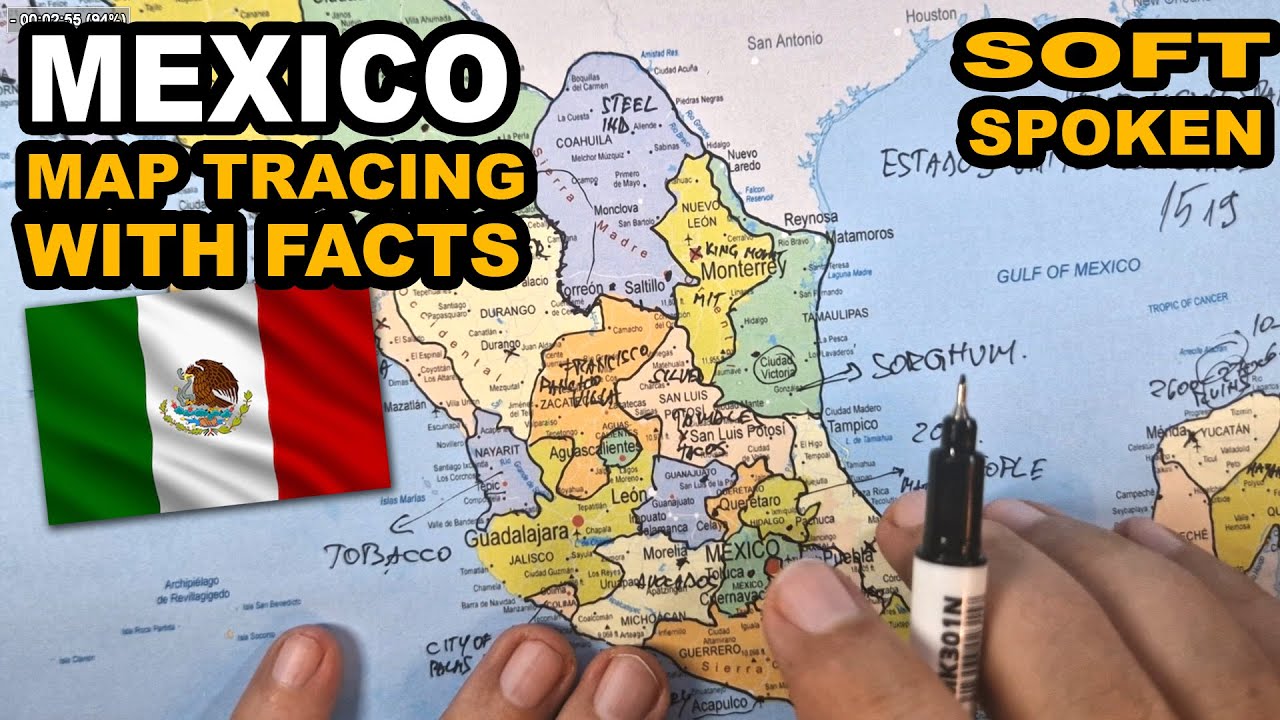 Tracing map of Mexico with states facts and interesting curiosities | ASMR drawing soft spoken
