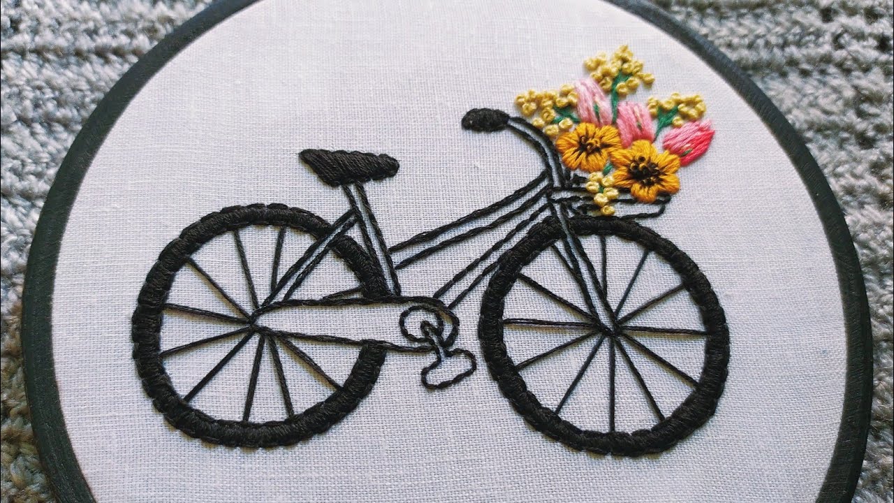 Beginners Hand Embroidery Bicycle🚲|| Creative Embroidery Art || Embroidery Hoop Art - Let's Explore