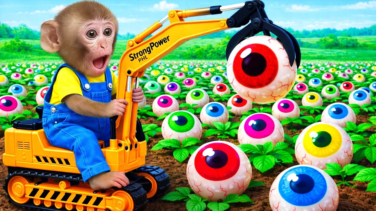 Mono Luna cosecha dulces gigantes con una grúa en la granja 🍭🚜| MONO LUNA ESP
