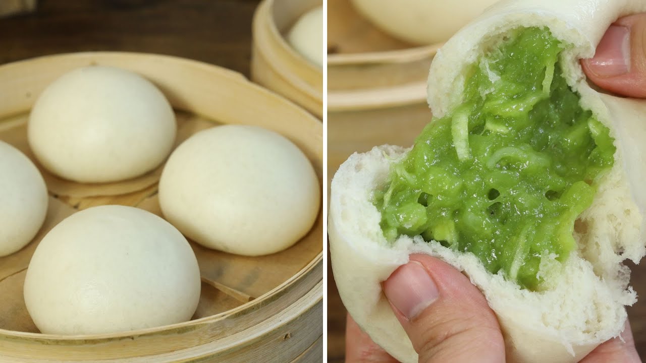 Bánh bao nhân cốm dừa mềm xốp, nhân dẻo thơm hấp dẫn | Green rice filling steamed buns