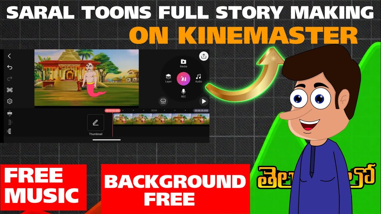 Saral Toons Full story Making On KINEMASTER | part One tutorial in telugu | Cartoon zone|