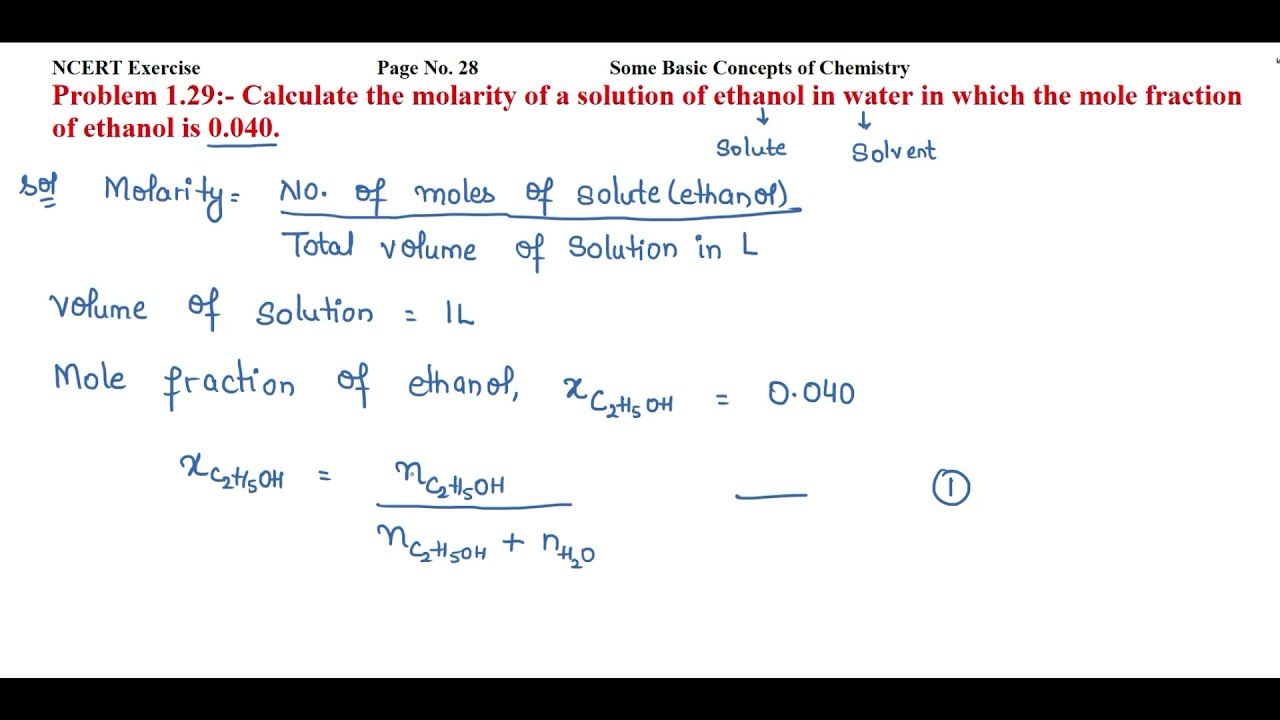 Calculate the molarity of a solution of ethanol in water in which mole fraction of ethanol is 0.040