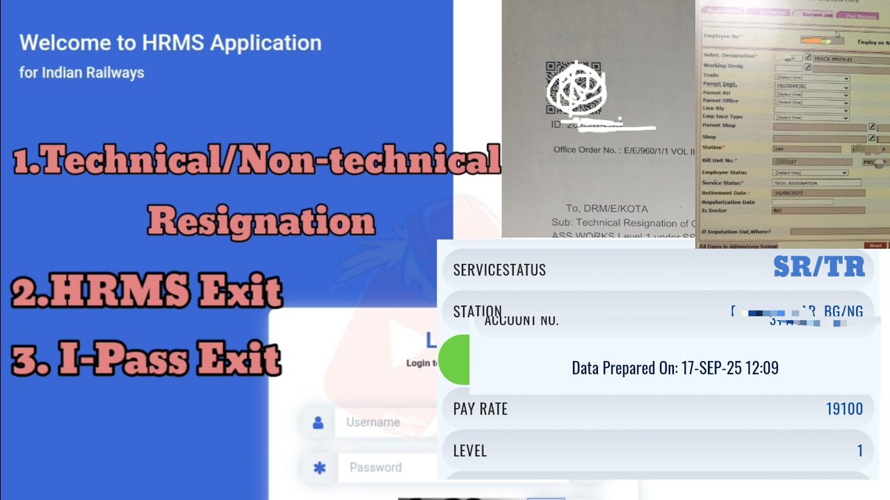 Technical Resignation#HRMS EXIT IPASS DELETE,Pancard delink #groupd chnician#railway #rrb#locopilot