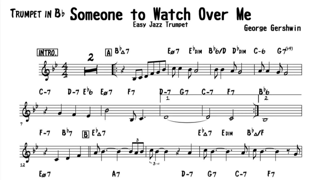 Someone to Watch Over Me【Sheet / Backing Track】Easy Jazz Trumpet Solo George Gershwin