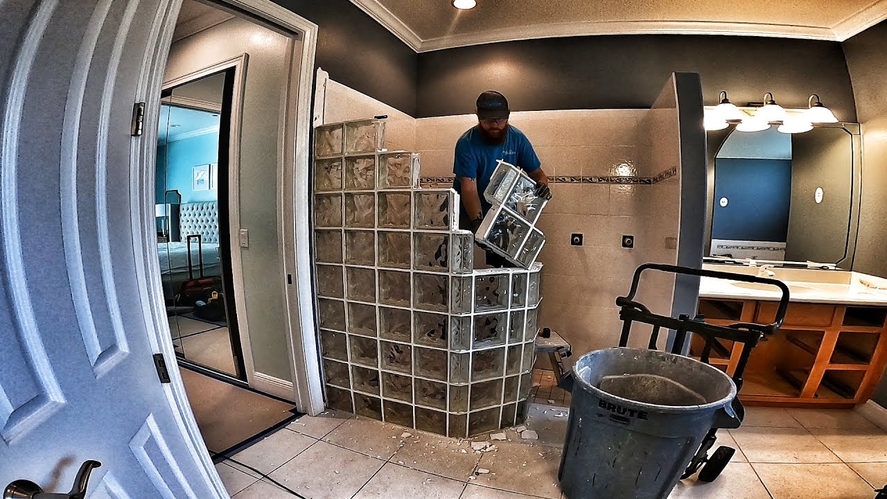 Removing a shower glass block wall [TIMELAPSE]