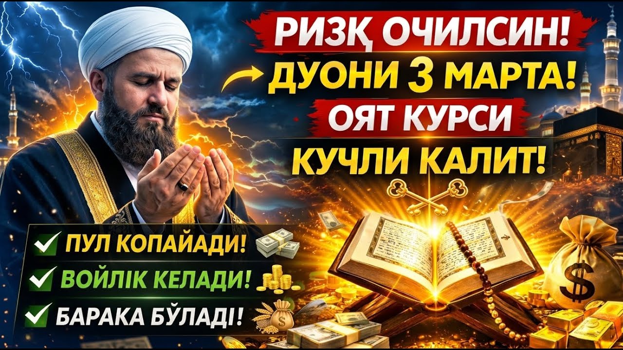🔴 LIVE Oyat Kursi – Rizq, Mall, Uy VA Soğliq Uchun Eng Qudratli Duo |Барокко В.А. Ризк