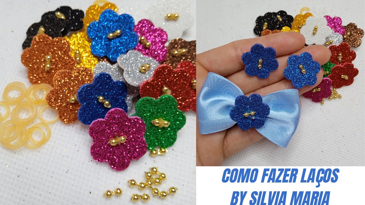Como Fazer aplique de florzinhas de EVA para penteados PET, la&ccedil;os para iniciantes