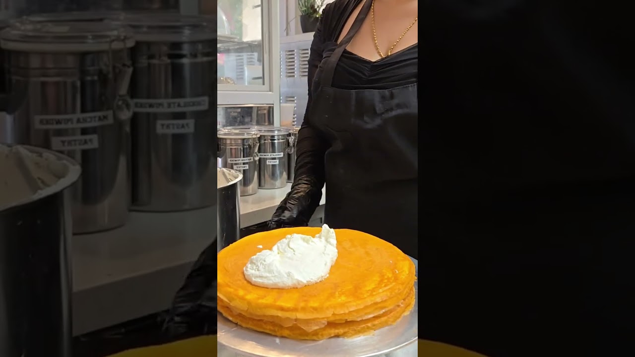 Watch us build our viral Thai Tea Crepe Cake from scratch. #CrepeCake #FoodASMR #SFfoodie