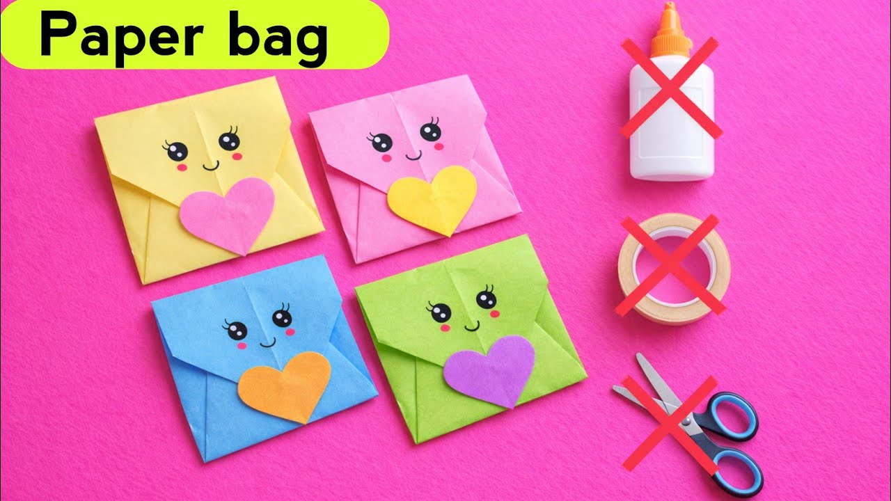 How to make paper bag/Paper gift bag/Paper bag without glue/No glue paper bag/Easy paper bag No glue