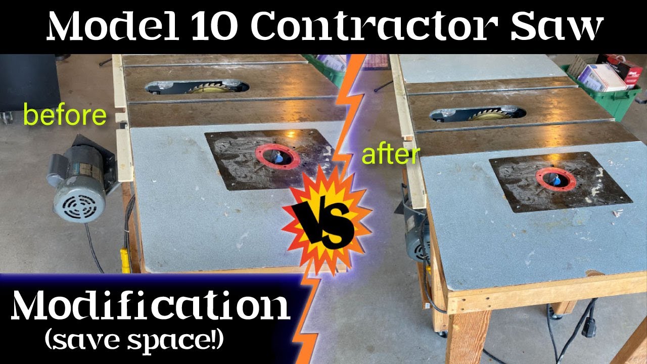 Old Contractor Table Saw Motor Mount Mod (Rockwell, Model 10) that saves tons of garage space! Easy!