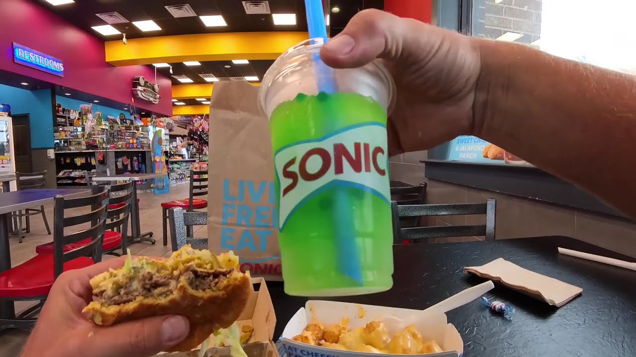 SONIC POV PICKLE COMBO DOUBLE CHEESE BURGER CRUNCHY TATER TOTS BOBA RELAXING EATING MUKBANG ASMR