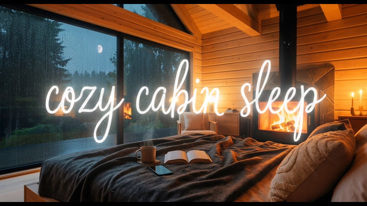 Rainy Cabin Night 🌧️🔥 Fireplace & Soft Guitar Piano | 8 Hours Deep Sleep (No Ads) | Study & Relax