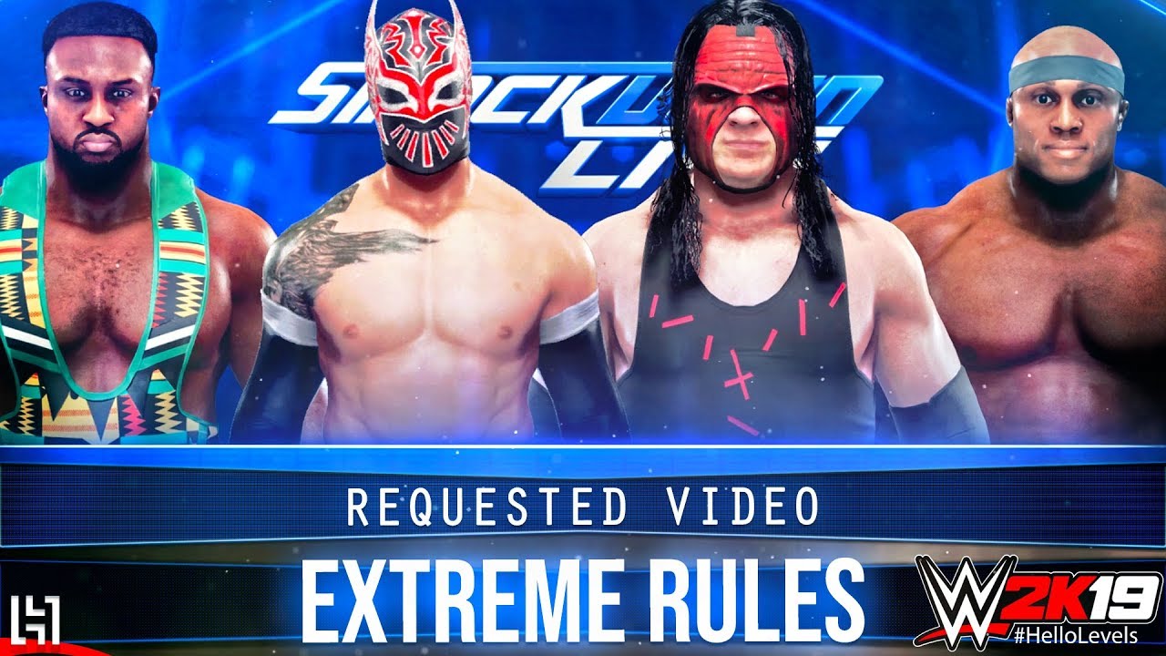 WWE 2K19 Sin Cara vs Bobbly Lashley vs Kane vs Big E EXTREME RULES Match Gameplay