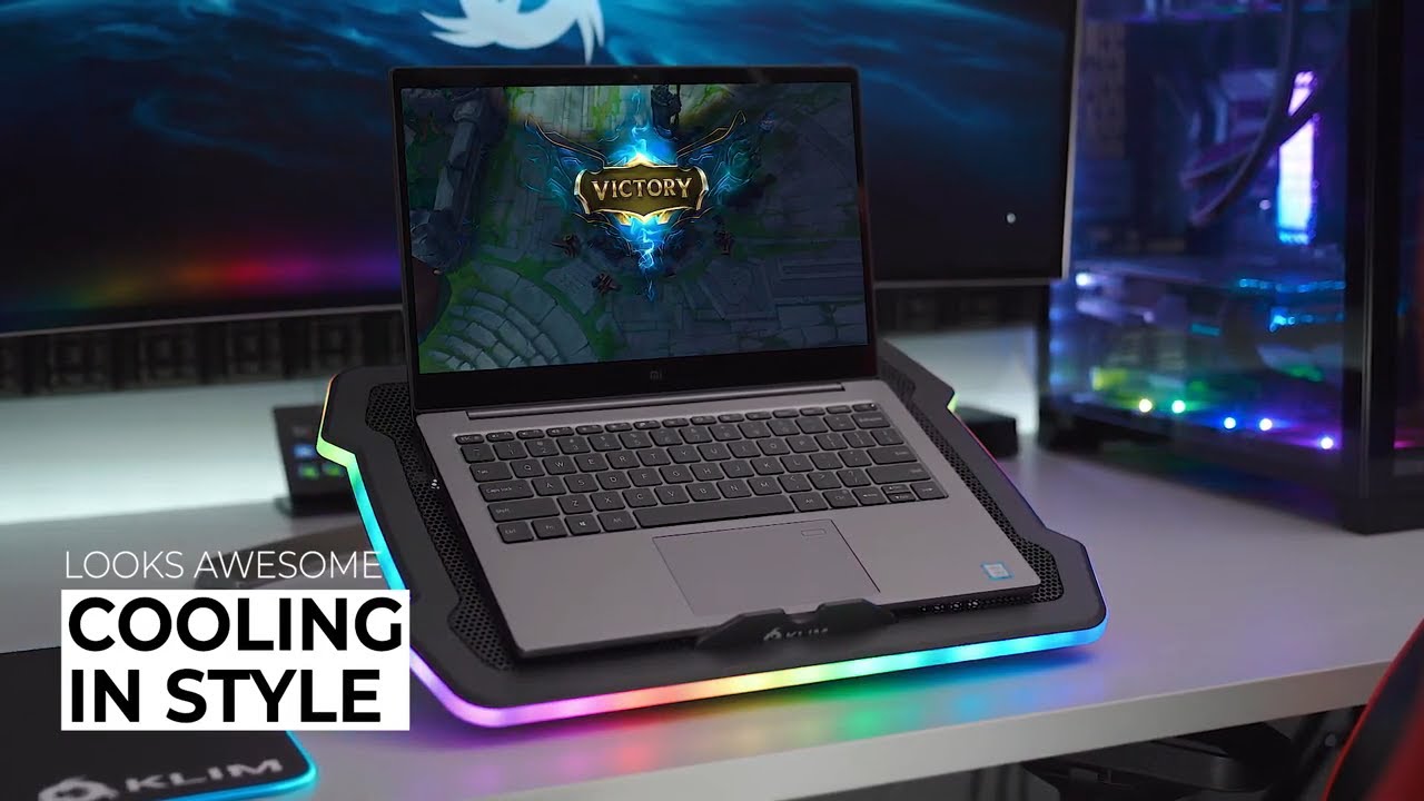 KLIM Ultimate + RGB Laptop Cooling Pad with LED Rim + Gaming Laptop Cooler + USB Powered Fan