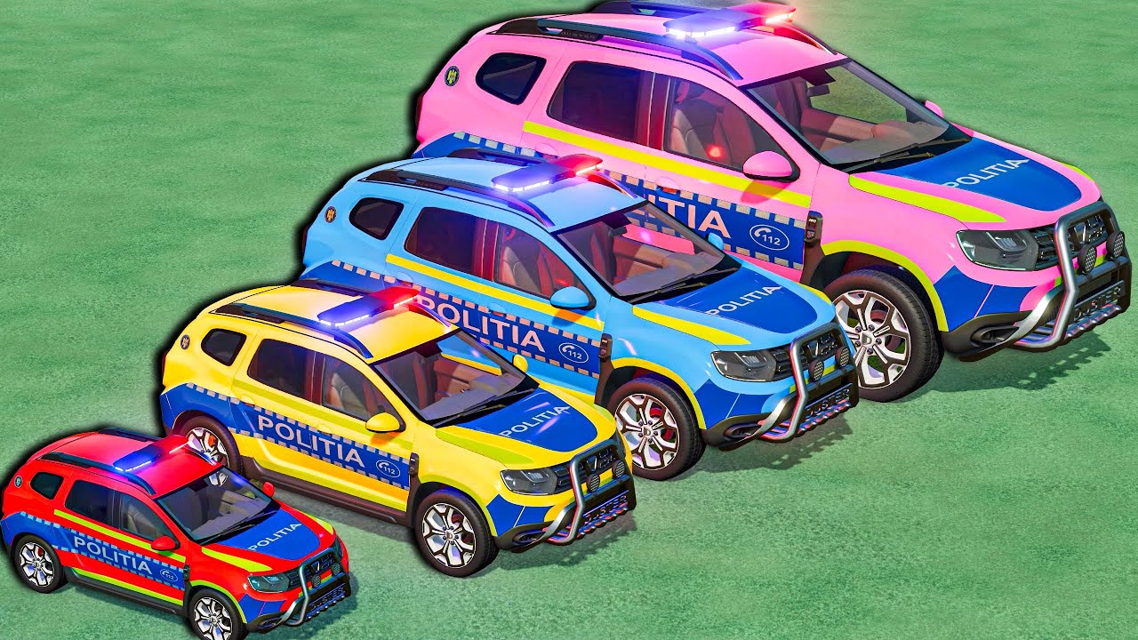 mini to GIANT DACIA POLICE CARS TRANSPORTING TO GARAGE - FS22