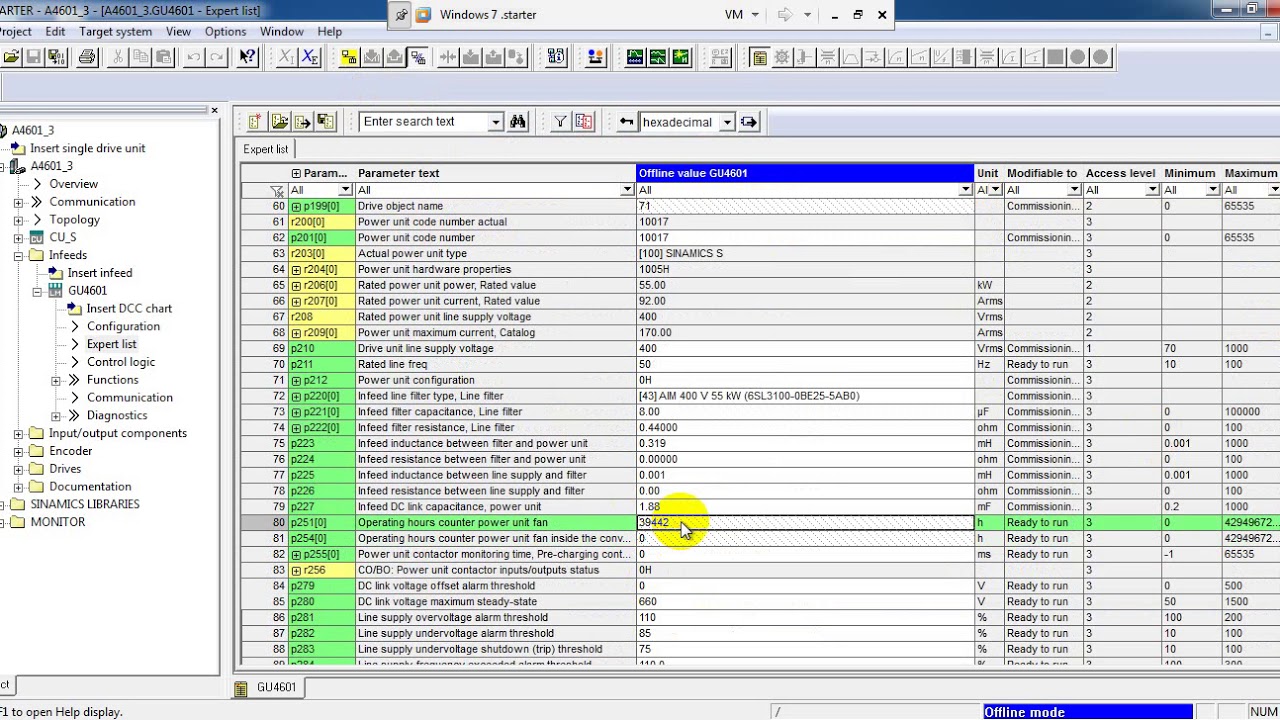 How to reset the operating hours of the fan for sinamics s120