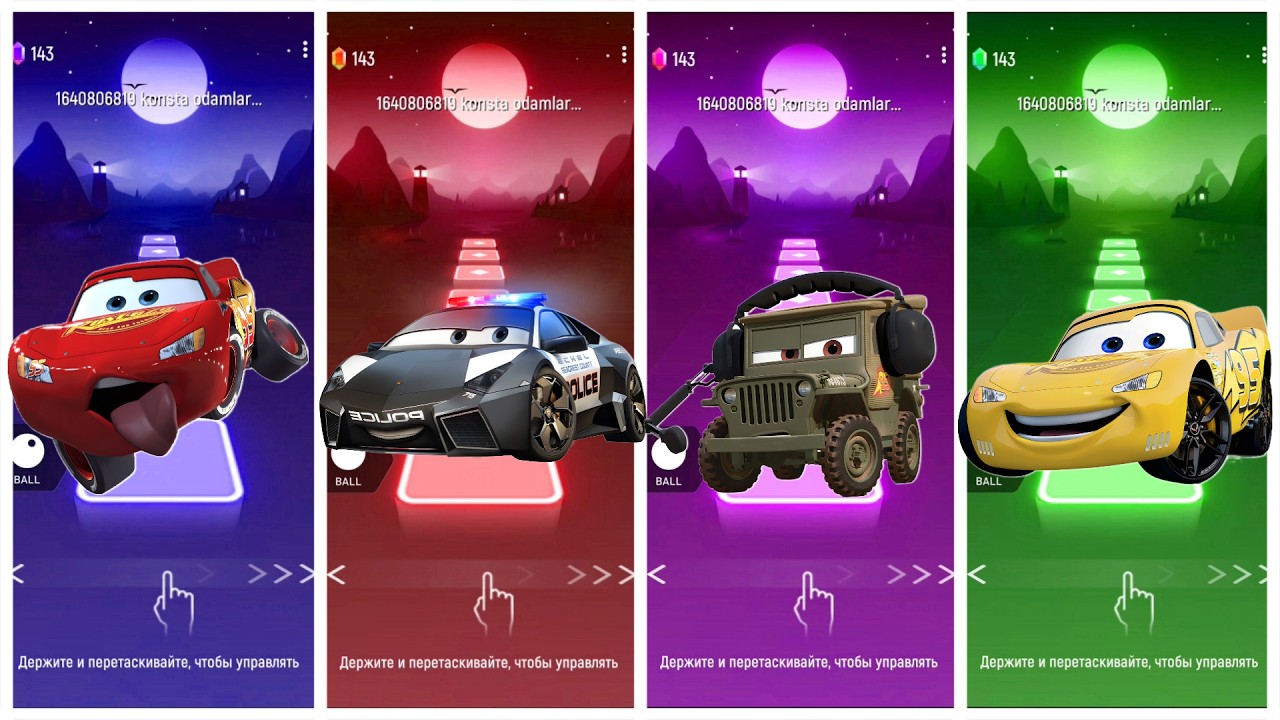 Cars - Lightning McQueen 🆚 Police Car 🆚 Sarge 🆚 Yellow Lightning McQueen 🎶 Tiles Hop EDM Rush