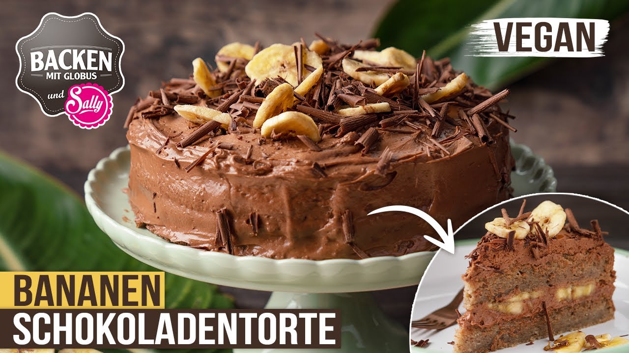 vegane Bananen-Schokoladen-Erdnusstorte selbst backen | Backen mit Globus & Sally #119