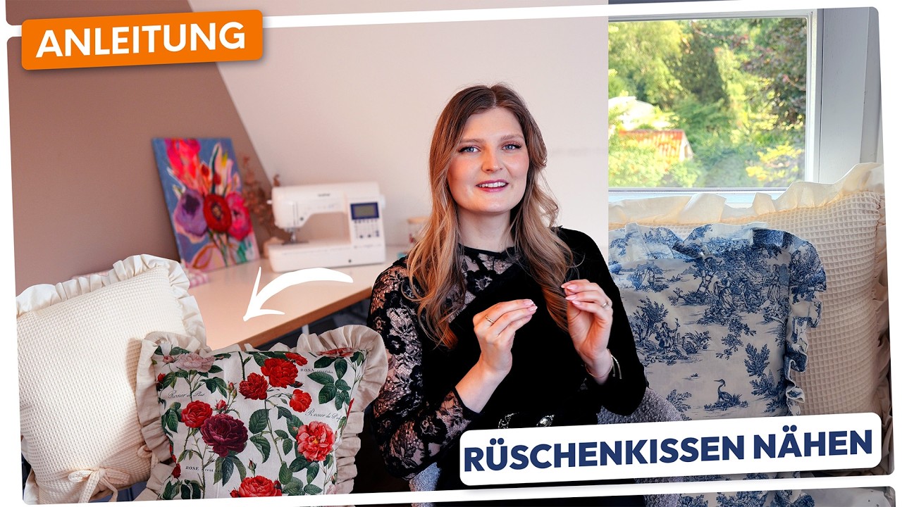 Karlas Kissenhülle nähen aus »Fäden des Glücks« – Kissenbezug mit Rüschenkante Anleitung 🧡