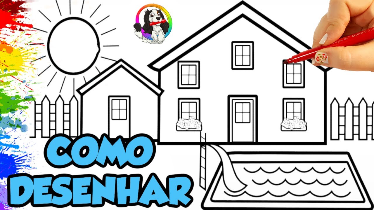 Como Desenhar uma Casinha Fácil Passo a Passo | Vídeos Educativos de Desenhar Casa Nova com Piscina