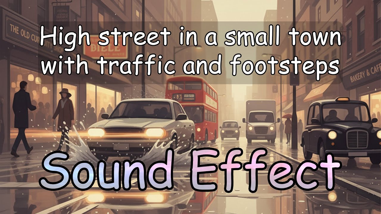 Ambiance, High street in a small town with traffic and footsteps - Sound Effect - SFX