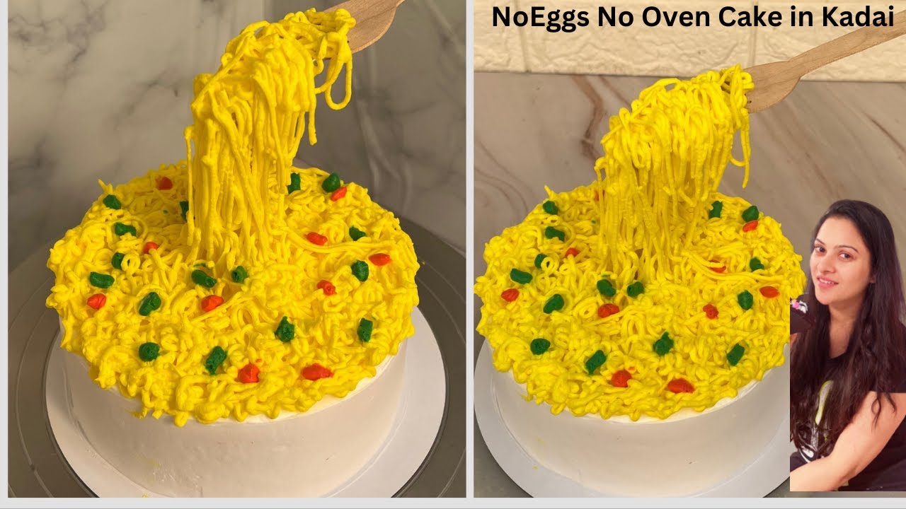Ab Banao Maggi से Cake पर एक नए तरीके का Design | No Eggs, No Oven Maggi Cake | Strawberry Cake