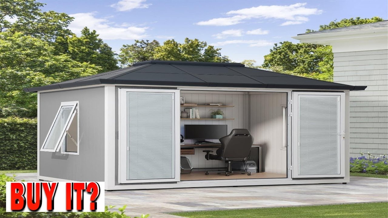 Sunjoy Office Shed for Outdoor Tiny House 10'x12.6' She Shed Backyard Office - B0CB83M3BV