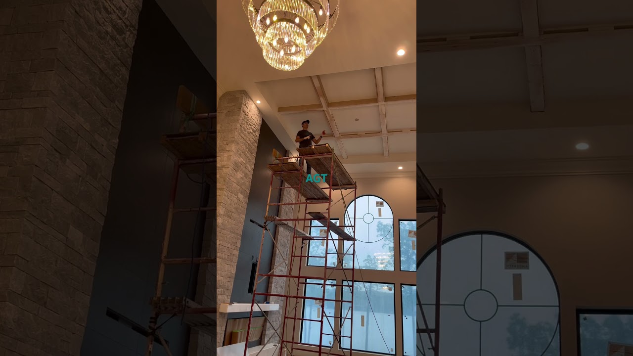 Coffered ceiling beams with White Oak boards.