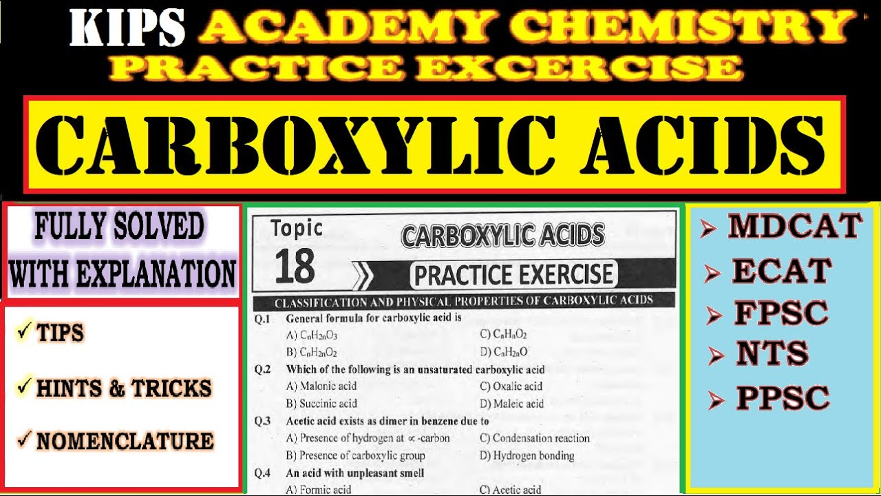 Carboxylic Acids & its derivatives class 12 MCQs | KIPS Academy test | MDCAT 2022