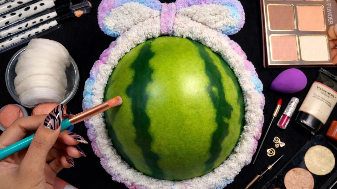 ASMR Makeup on Watermelon (No Talking ) | Makeup for Sleep