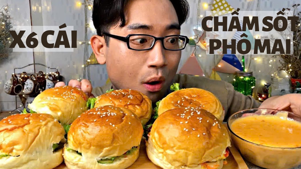 Mukbang 6 Cái Hamburger Các Loại Siêu Ngon Chấm Sốt Phô Mai Siêu Béo Ngậy Do Phú Foody Tự Làm Nè 🍔🍔