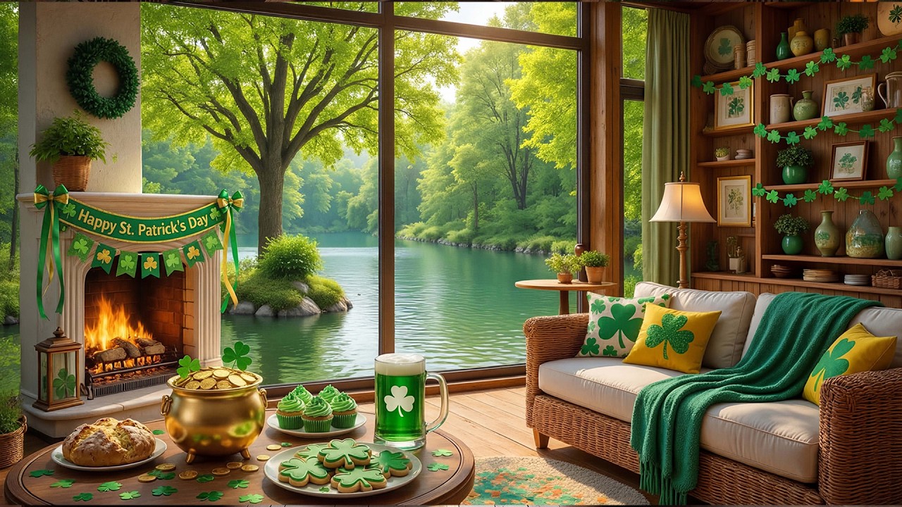 ☘️Dreamy St. Patrick’s Day 🍀Magical Irish Lakeside Café | Smooth Music & Relaxing Spring Ambience