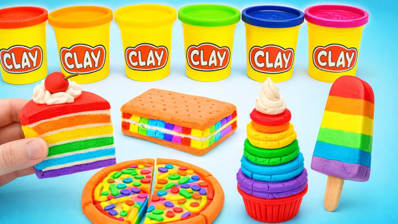 Суперяркие радужные сладости! 🌈🍭 Лепим вкусняшки из глины ✨