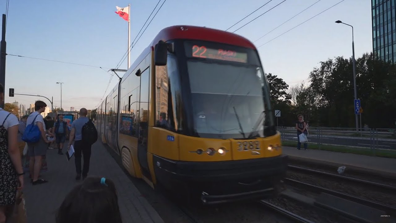 Poland, Warsaw, tram 22 ride from Rondo "Radosława" to Sady Żoliborskie