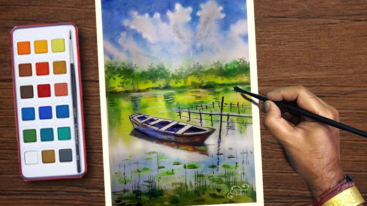 Beautiful Watercolor Scenery Drawing | watercolor drawing easy and beautiful scenery