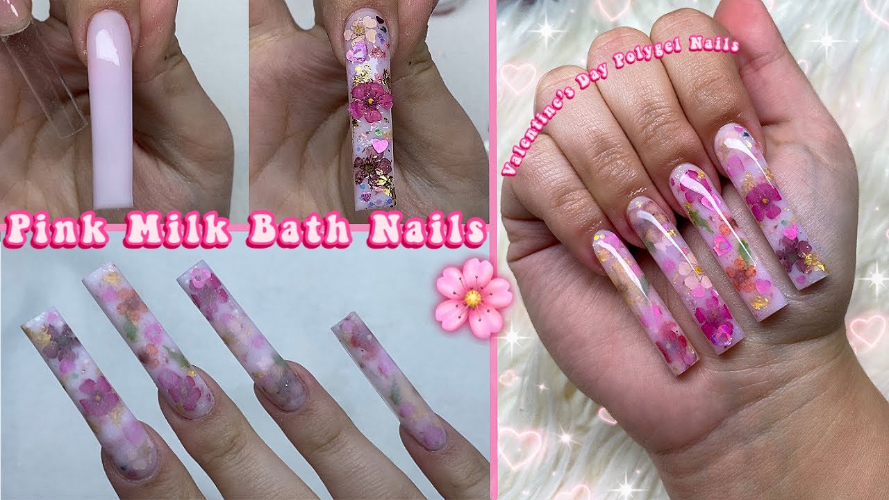 PINK MILK BATH POLYGEL NAILS💗 VALENTINE'S DAY NAILS! | Nail Tutorial