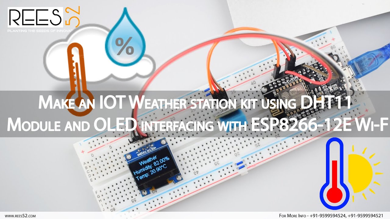 Создайте комплект метеостанции на базе IoT, используя модуль DHT11 и OLED-дисплей в сочетании с п...